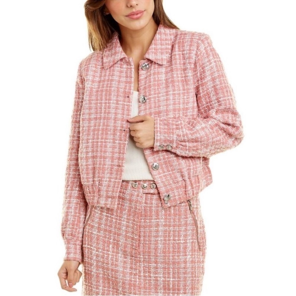 Walter Baker Nelly Tweed Buttoned Jacket Pink White Size Large Women’s Collared